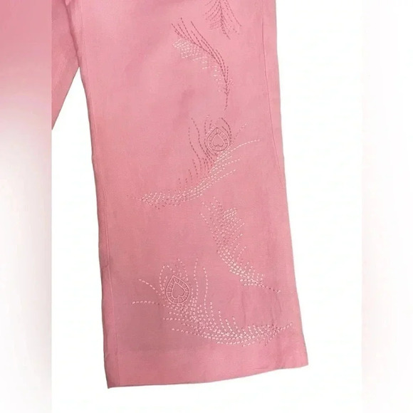 Larry Levine Linen Blend Pink Embroidered Wide Leg Cropped Pants Womens size 8 - Picture 3 of 14